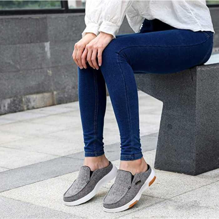 Top side view of OrthoComfoot Women's Arch Support Shoes. Image credit: Amazon