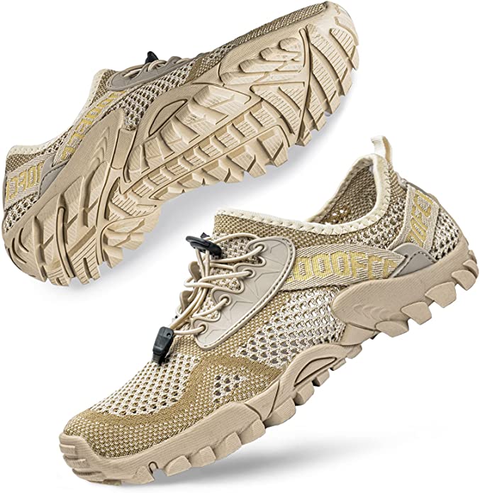 Side and sole views of SOBSDO Hiking Water Shoes. Image credit: Amazon