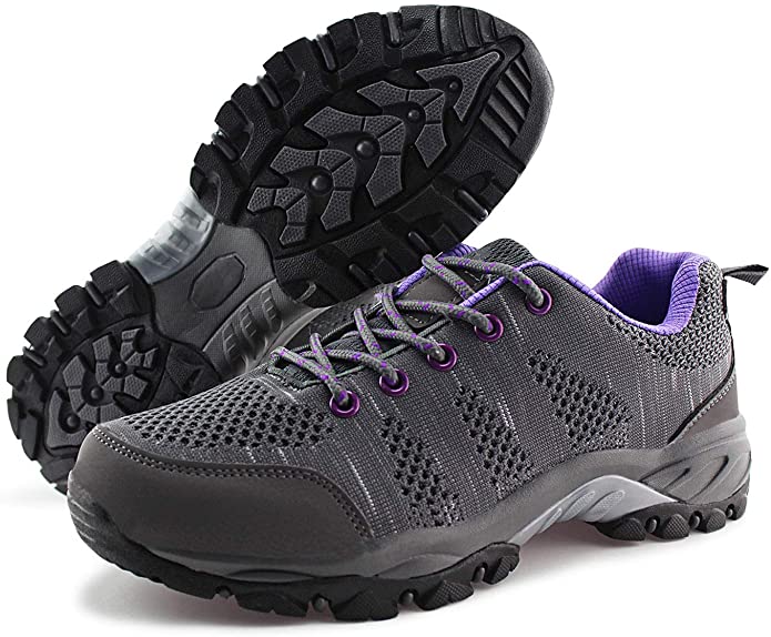 Side and sole views of Jabasic Women Hiking Shoes. Image credit: Amazon