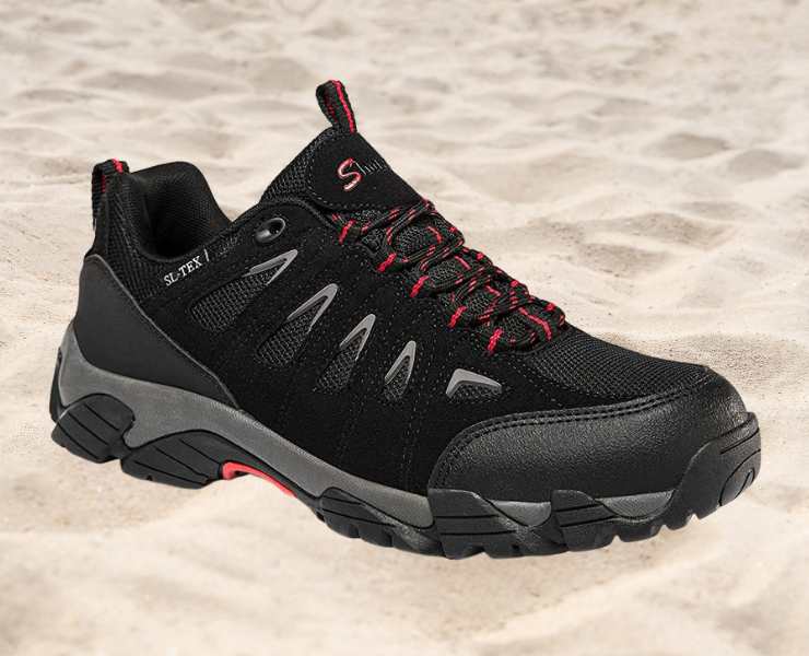 Side view of SHULOOK Men's Waterproof Hiking Shoes on white sand