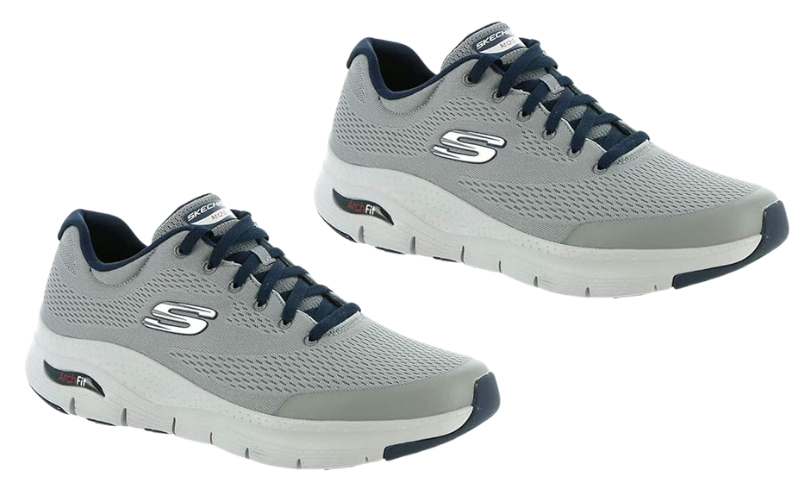 Side view of Skechers Men's Arch Fit Oxford. Grey and black